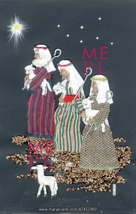  : Three Shepherds with crooks and lambs montage in cloth