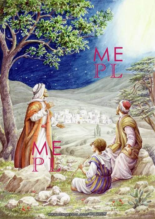 : Shepherds on a hillside overlooking Bethlehem : Shepherds on a hillside overlooking Bethlehem