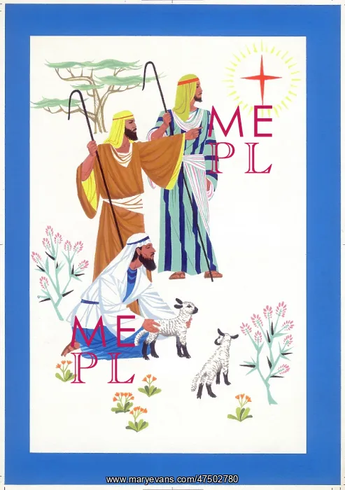 : Three Shepherds with lambs and star : Three Shepherds with lambs and star