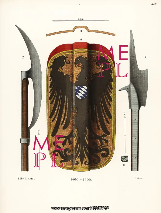: Shield and weapons of the late 15th century : Shield and weapons of the late 15th century
