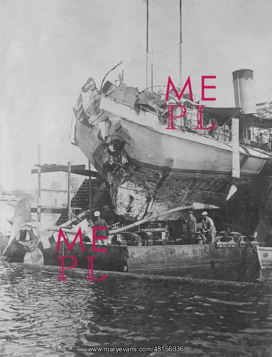 : A ship of the Austro-Hungarian navy after being hit by a tor : A ship of the Austro-Hungarian navy after being hit by a tor