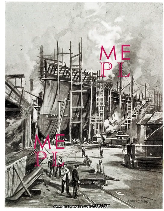 : Ship construction in a British dockyard, WW1 : Ship construction in a British dockyard, WW1