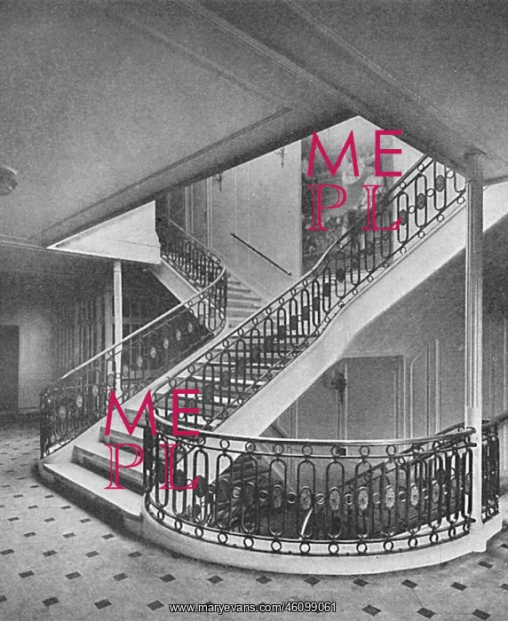 : Ship interiors: the main staircase of the Amerika, 1905 : Ship interiors: the main staircase of the Amerika, 1905