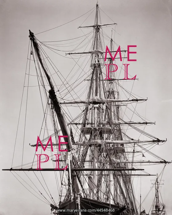 : Ship-Rigged Sailing Ship with Three Masts and : Ship-Rigged Sailing Ship with Three Masts and