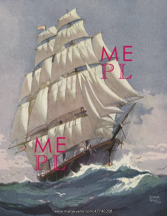  : A ship with many sails upon a windy sea