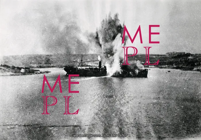 : Ship struck by torpedo, Salonika, WW1 : Ship struck by torpedo, Salonika, WW1