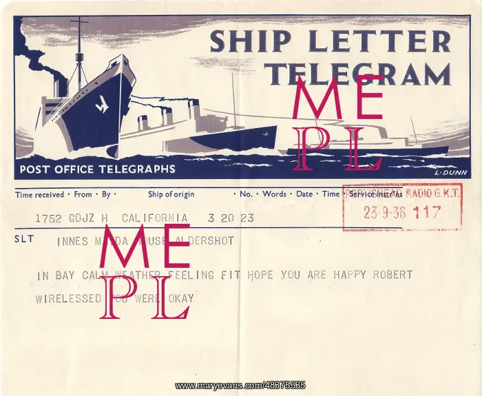 : Ship telegram with message : Ship telegram with message