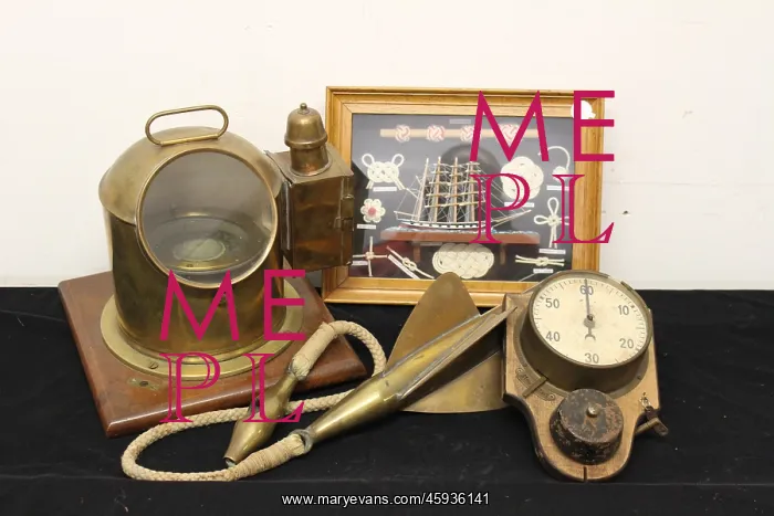 : Ship's binnacle compass, speedometer, clock, knots : Ship's binnacle compass, speedometer, clock, knots