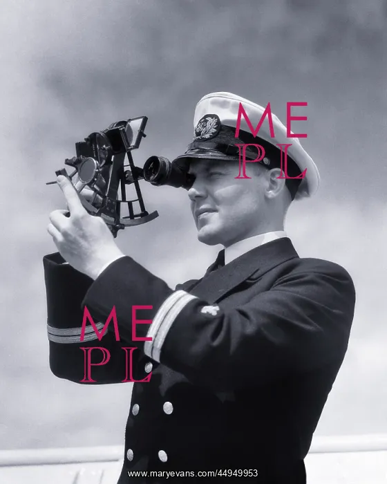 : Ship?s Officer Using Sextant to Measure Angular : Ship?s Officer Using Sextant to Measure Angular