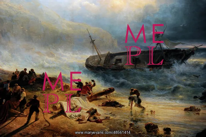 : Shipwreck off a Rocky Coast, c.1837, by Wijnand Nuijen (1813 : Shipwreck off a Rocky Coast, c.1837, by Wijnand Nuijen (1813