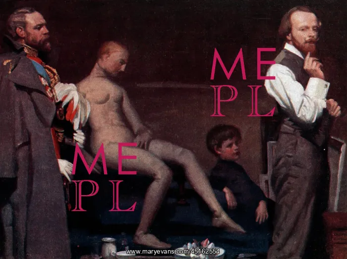 : The Shop. This oil painting shows a series of male figures : The Shop. This oil painting shows a series of male figures