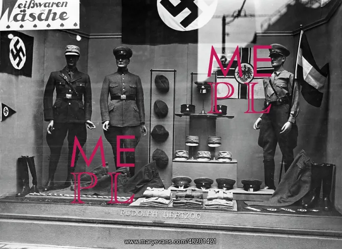 : Shop window with uniforms in Berlin, 1933 : Shop window with uniforms in Berlin, 1933