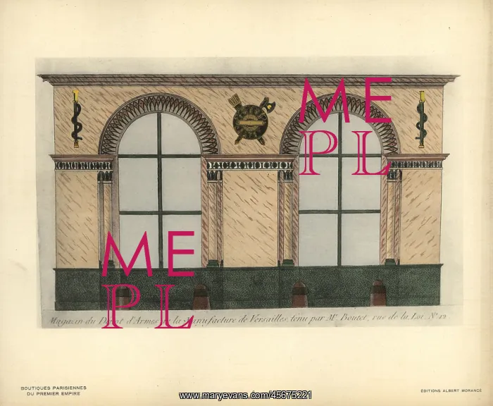 : Shopfront to Boutet's weapons store, Paris, circa 1800s : Shopfront to Boutet's weapons store, Paris, circa 1800s