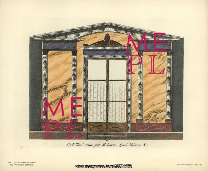 : Shopfront of Cafe Tesse, 1 Quai Voltaire, Paris, circa 1800 : Shopfront of Cafe Tesse, 1 Quai Voltaire, Paris, circa 1800