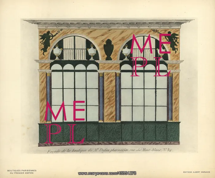 : Shopfront of Dufau's pharmacy, Paris, circa 1800 : Shopfront of Dufau's pharmacy, Paris, circa 1800
