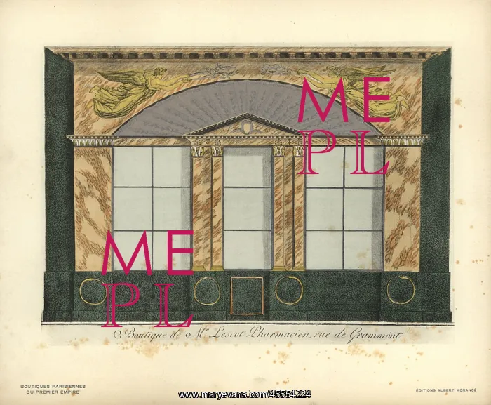 : Shopfront to Lescot's pharmacy, Paris, 1800 : Shopfront to Lescot's pharmacy, Paris, 1800