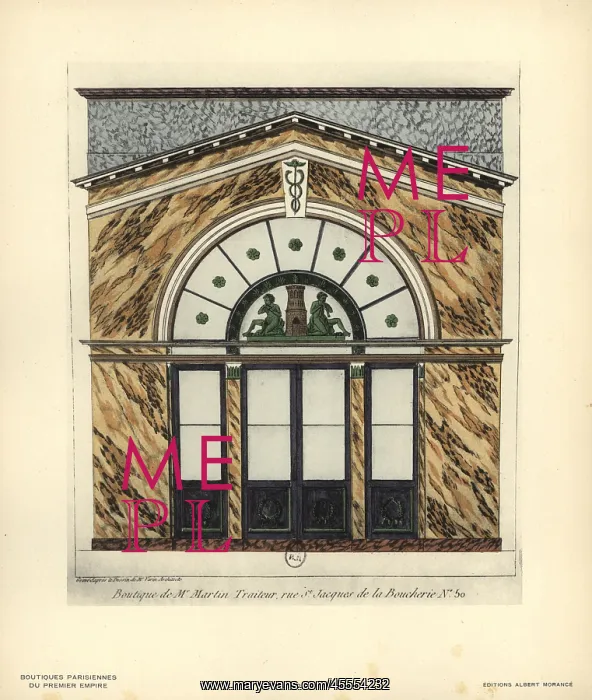 : Shopfront to Martin's caterers, Paris, circa 1800 : Shopfront to Martin's caterers, Paris, circa 1800