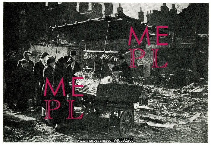 : Shopping in the morning after a German air raid, WW2 : Shopping in the morning after a German air raid, WW2