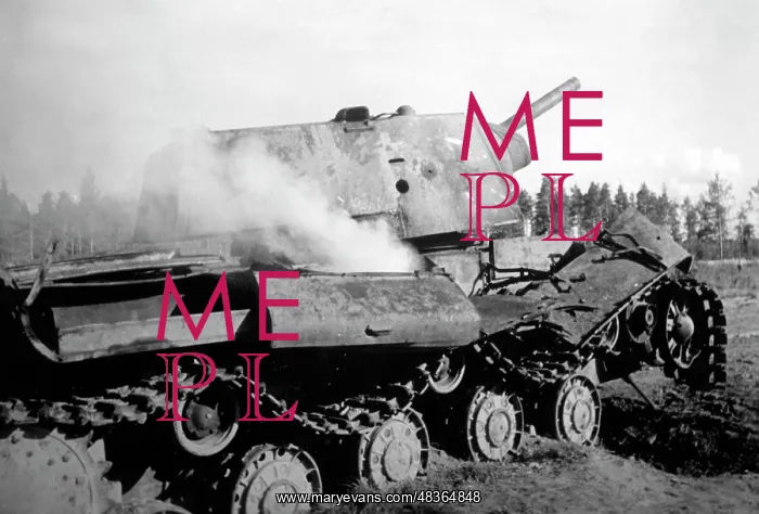: Shot down Soviet tank at Leningrad, 1942 : Shot down Soviet tank at Leningrad, 1942