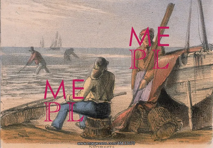 : Shrimpers on the beach with their hand nets : Shrimpers on the beach with their hand nets