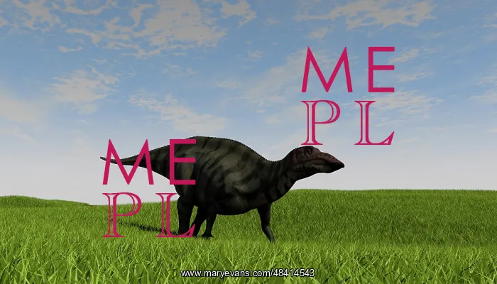 : Shuangmiaosaurus walking across a grassy field : Shuangmiaosaurus walking across a grassy field