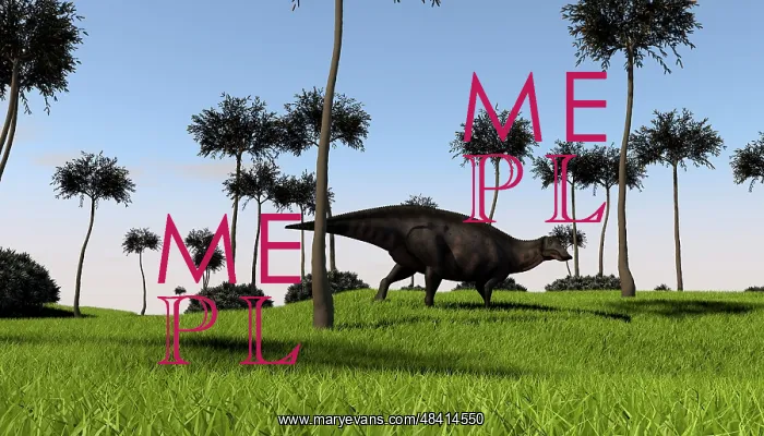: Shuangmiaosaurus walking across a grassy field : Shuangmiaosaurus walking across a grassy field