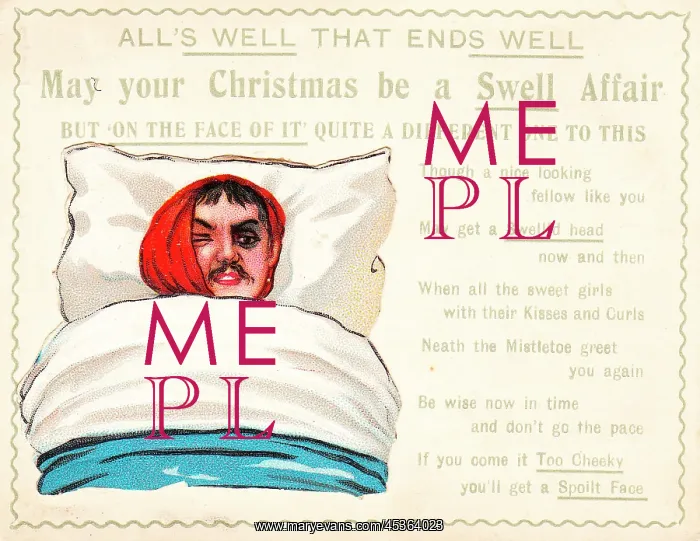  : Sick man with comic verse on a Christmas card