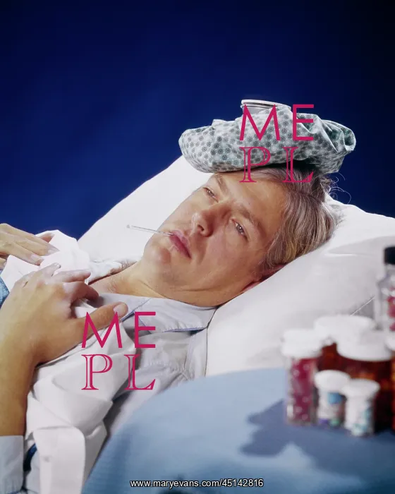 : Sick Man Patient Lying in Bed Ice Bag on Top of : Sick Man Patient Lying in Bed Ice Bag on Top of