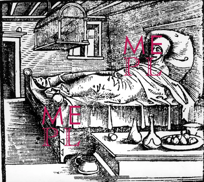 : Sick person in bed, 16th century : Sick person in bed, 16th century