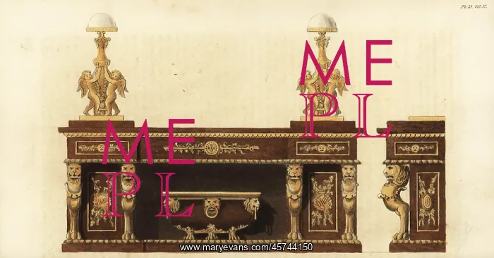 : A sideboard in mahogany with gilt ornaments and : A sideboard in mahogany with gilt ornaments and