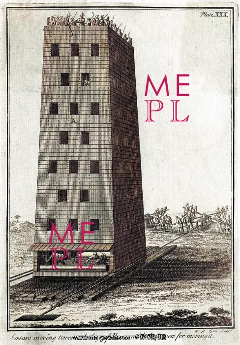 : Siege weapon, a Roman movable tower : Siege weapon, a Roman movable tower