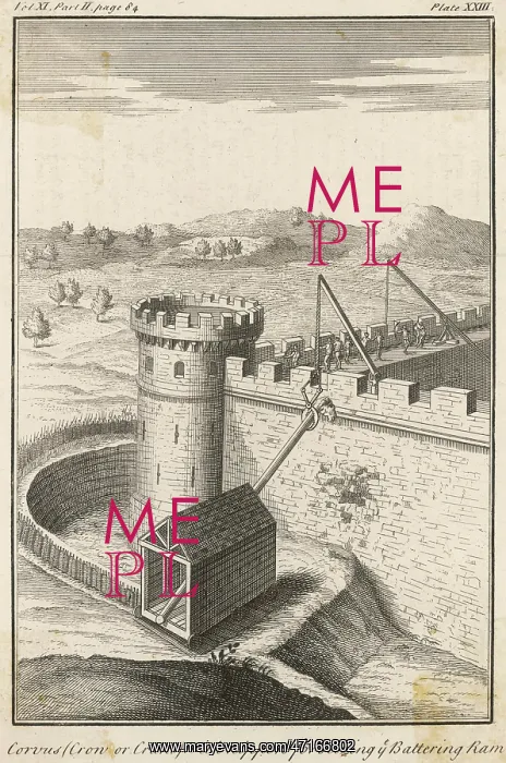 : Siege weapons, a battering ram and a crow : Siege weapons, a battering ram and a crow