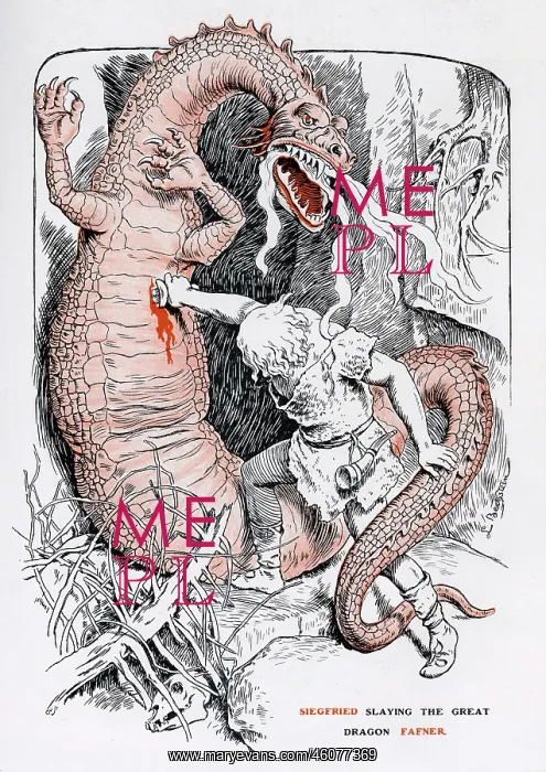 : Siegfried slaying the great dragon Fafner : Siegfried slaying the great dragon Fafner