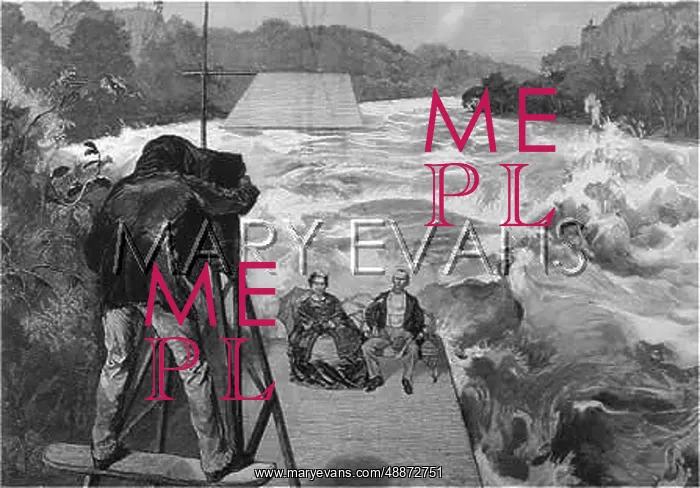 : Two sightseers photographed at the Niagara Falls : Two sightseers photographed at the Niagara Falls