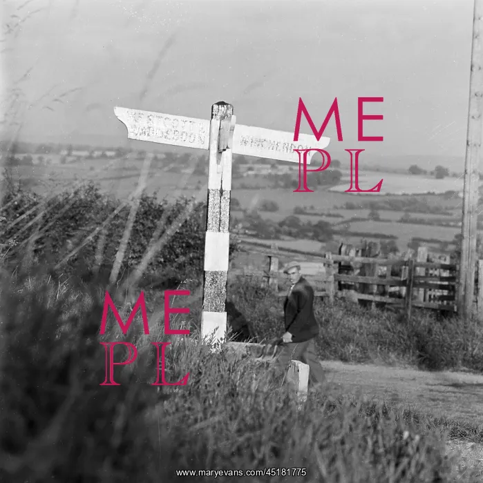 : Signpost. A man walking past a wooden stripped signpost on the junction : Signpost. A man walking past a wooden stripped signpost on the junction