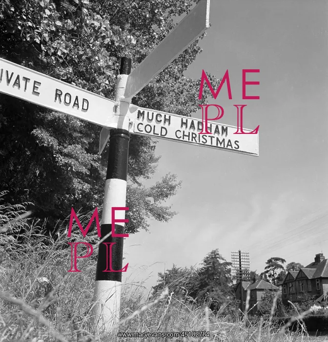 : Signpost. A finger post pointing to Much Hadham, Cold Christmas : Signpost. A finger post pointing to Much Hadham, Cold Christmas