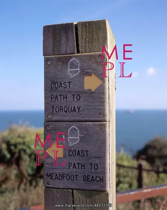  : Signpost on coastal footpath near Torquay, Devon