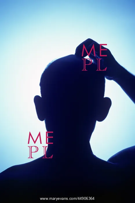 : Silhouette bald man scratching his head : Silhouette bald man scratching his head