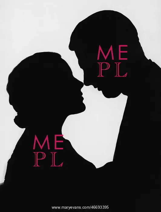: Silhouette of couple about to kiss : Silhouette of couple about to kiss