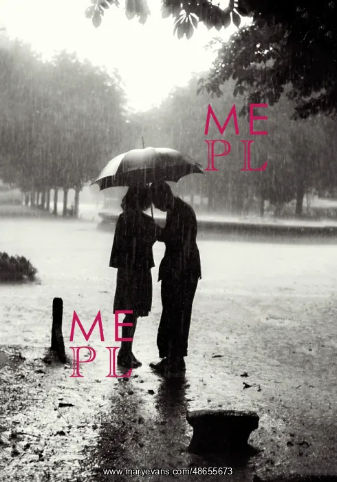: Silhouette of couple in rain : Silhouette of couple in rain