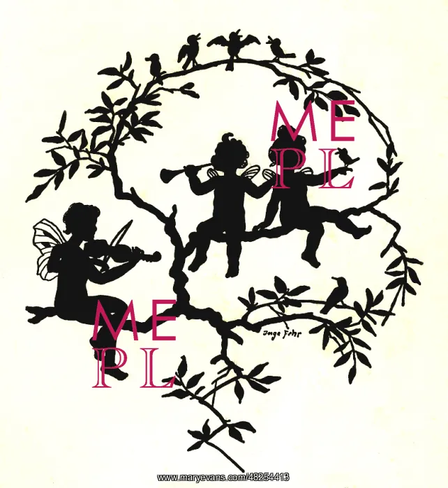 : Silhouette of fairies and birds on a tree branch : Silhouette of fairies and birds on a tree branch