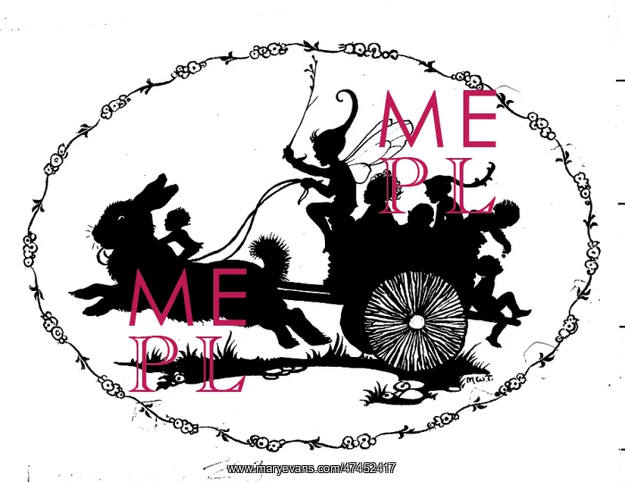 : Silhouette of fairies in cart pulled by rabbit : Silhouette of fairies in cart pulled by rabbit