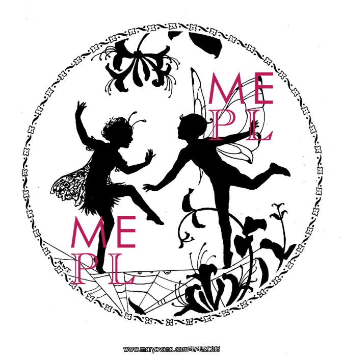 : Silhouette of two fairies in circle : Silhouette of two fairies in circle