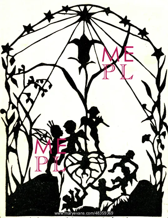 : Silhouette of fairies prancing around heart : Silhouette of fairies prancing around heart
