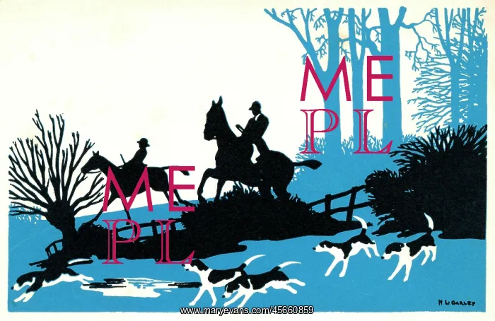 : Silhouette of fox hunting scene : Silhouette of fox hunting scene