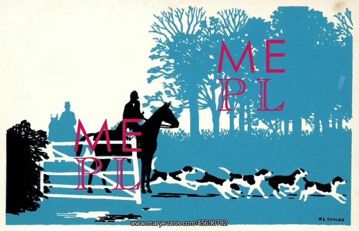 : Silhouette of fox hunting scene : Silhouette of fox hunting scene