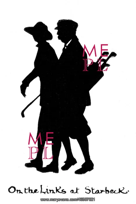 : Silhouette of a golfing couple : Silhouette of a golfing couple
