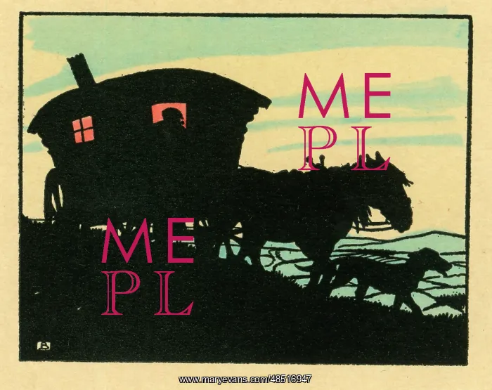  : Silhouette of horse-drawn gypsy caravan