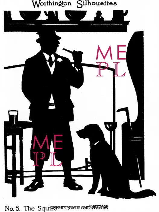 : Silhouette of a local squire and his dog : Silhouette of a local squire and his dog