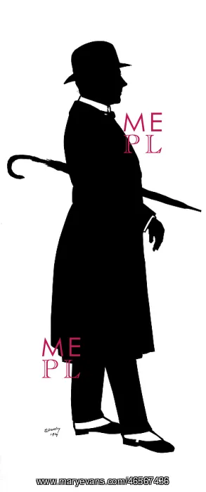 : Silhouette of man with rolled umbrella : Silhouette of man with rolled umbrella